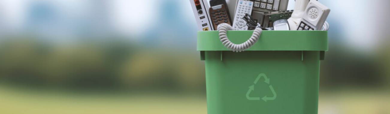 A recycling bin full of e-waste